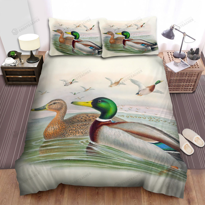 The Wild Bird - The Wild Duck Swimming Beside The Partner Bed Sheets Spread Duvet Cover Bedding Sets