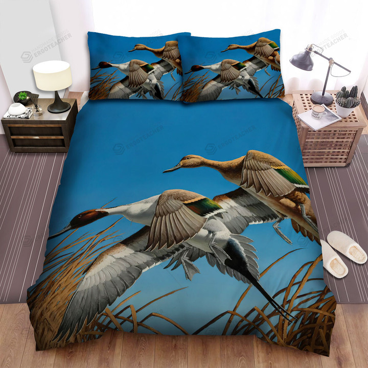 The Wild Bird - The Wild Duck Flying From The Tall Grass Bed Sheets Spread Duvet Cover Bedding Sets