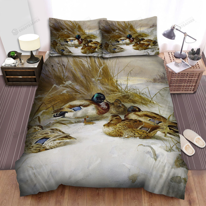 The Wild Bird - The Wild Duck Sleeping In The Snow Bed Sheets Spread Duvet Cover Bedding Sets
