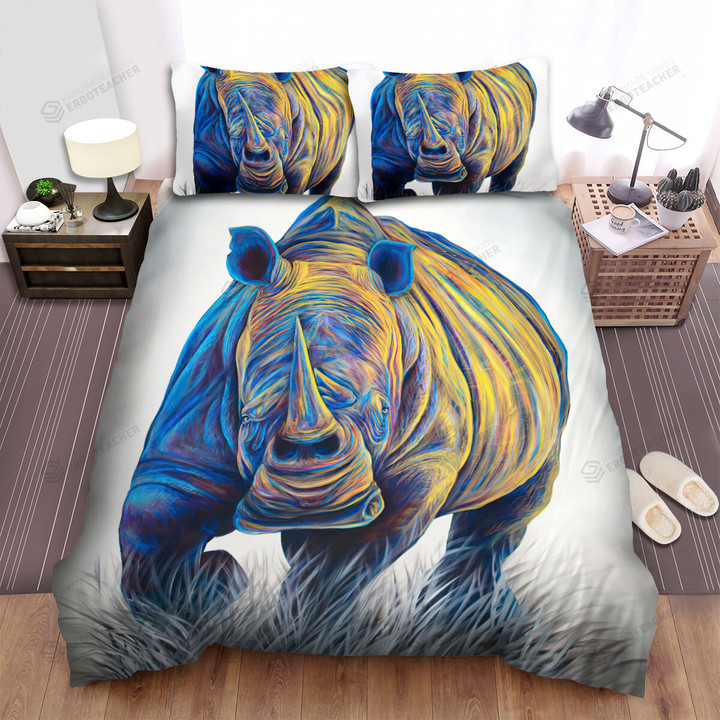The Wildlife - The Rhinoceros Running Toward Bed Sheets Spread Duvet Cover Bedding Sets