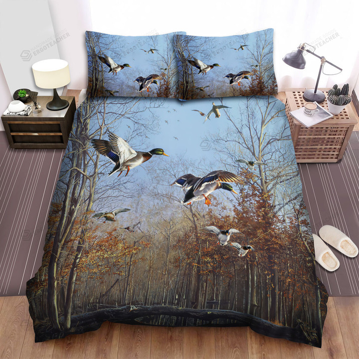 The Wild Bird - The Wild Duck Flying Over The River Bed Sheets Spread Duvet Cover Bedding Sets