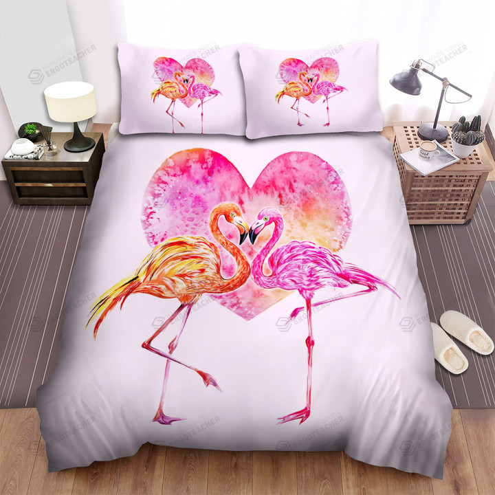 The Wildlife In Nature - The Flamingo And Big Heart Bed Sheets Spread Duvet Cover Bedding Sets