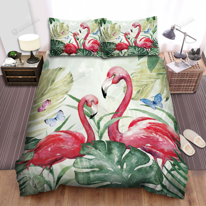 The Wildlife In Nature - A Parrot And A Flamingo Art Bed Sheets Spread Duvet Cover Bedding Sets