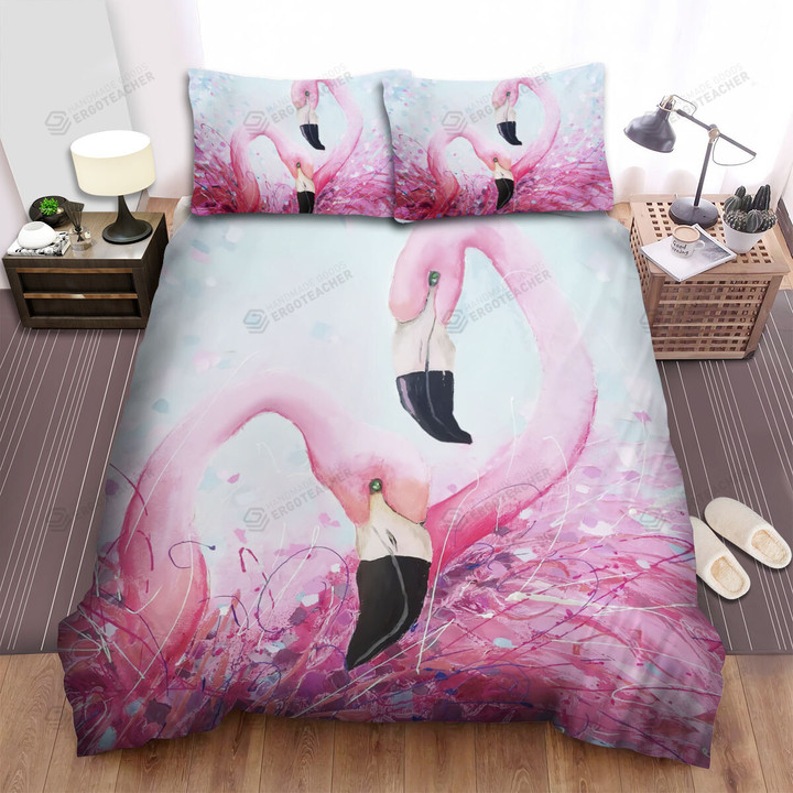 The Wildlife In Nature - Long Neck The Flamingo Watercolor Bed Sheets Spread Duvet Cover Bedding Sets