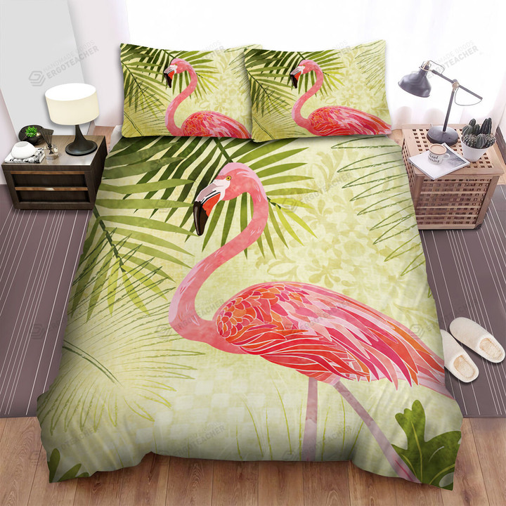 The Wildlife In Nature - The Flamingo With Leaves Art Bed Sheets Spread Duvet Cover Bedding Sets
