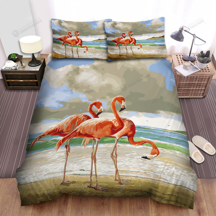 The Wildlife In Nature - The Flamingo At The Coast Bed Sheets Spread Duvet Cover Bedding Sets