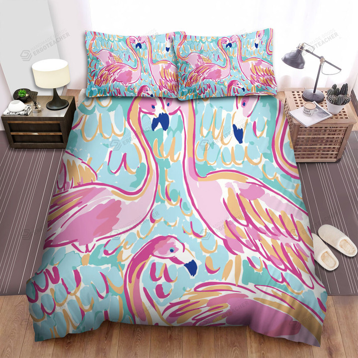 The Wildlife In Nature - The Flamingo In Green Forest Bed Sheets Spread Duvet Cover Bedding Sets