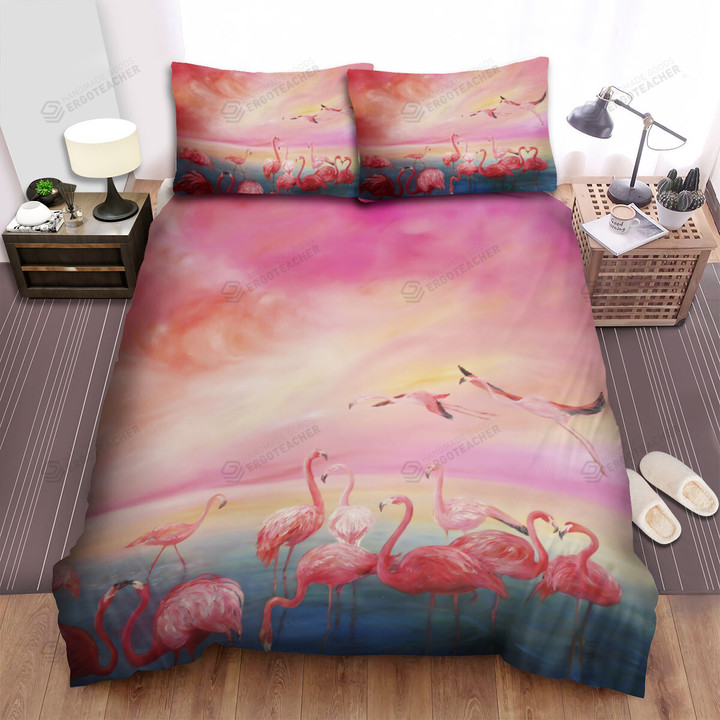 The Wildlife In Nature - The Flamingo Flying Watercolor Bed Sheets Spread Duvet Cover Bedding Sets