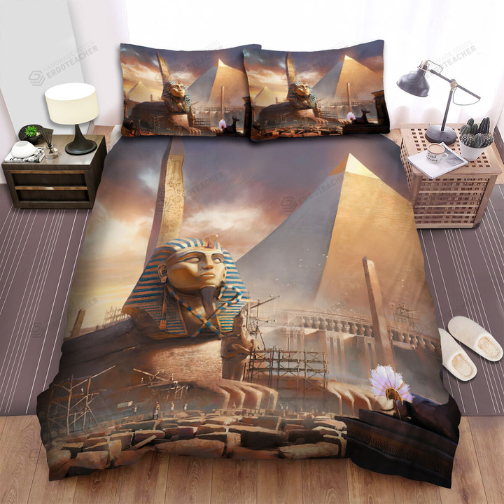 Great Pyramid Of Giza And Sphinx Construction Bed Sheets Spread  Duvet Cover Bedding Sets
