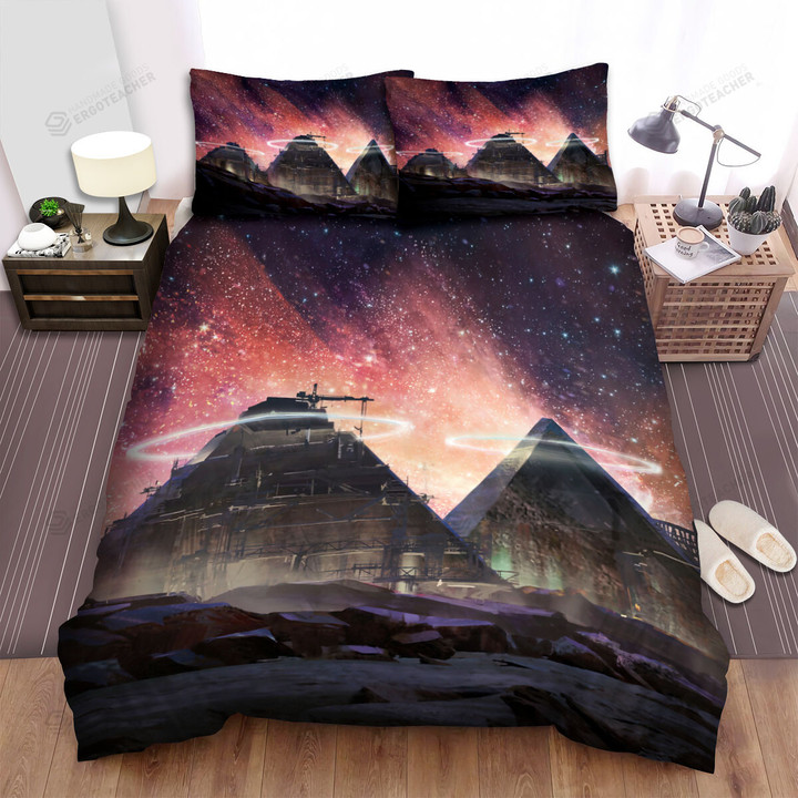 Great Pyramid Of Giza Constructing Halo Galaxy Bed Sheets Spread  Duvet Cover Bedding Sets