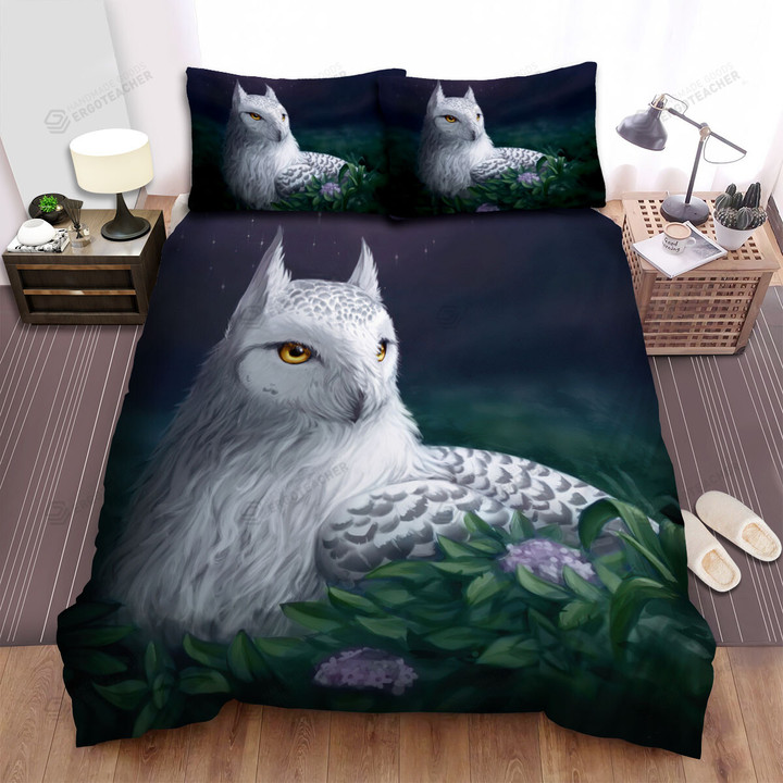 White Griffin Resting At Night Bed Sheets Spread Duvet Cover Bedding Sets