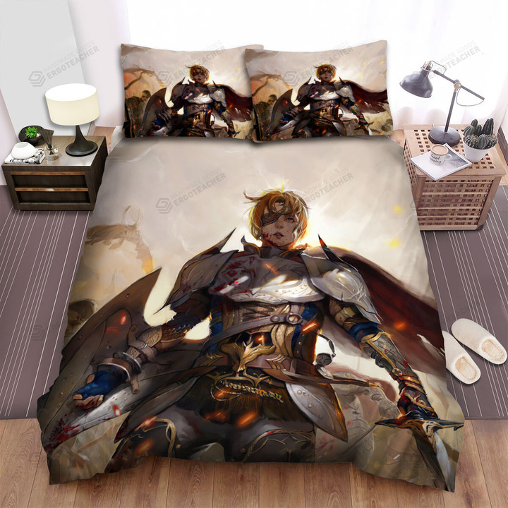 Blond Knight Lady In Bloody War Bed Sheets Spread Duvet Cover Bedding Sets