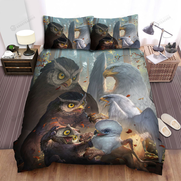 Happy Griffin & Owl Family Bed Sheets Spread Duvet Cover Bedding Sets