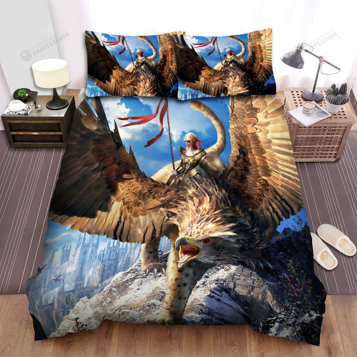 Griffin Warrior Girl Artwork Bed Sheets Spread Duvet Cover Bedding Sets