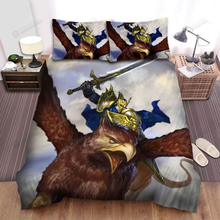 Golden Griffin Knight Ready For Battle Artwork Bed Sheets Spread Duvet Cover Bedding Sets