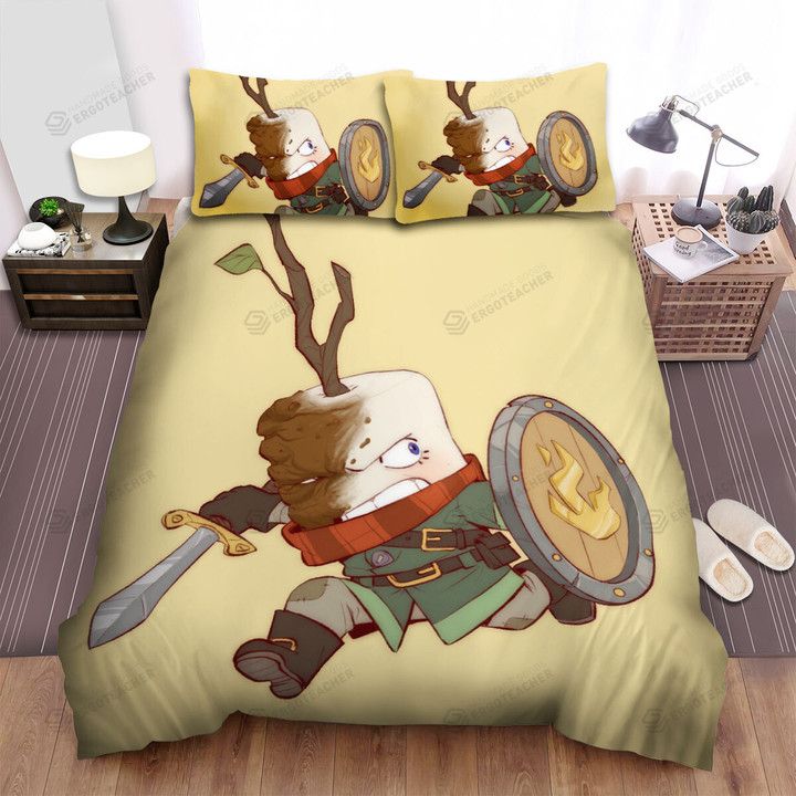 The Marshmallow Knight Cartoonish Illustration Bed Sheets Spread Duvet Cover Bedding Sets