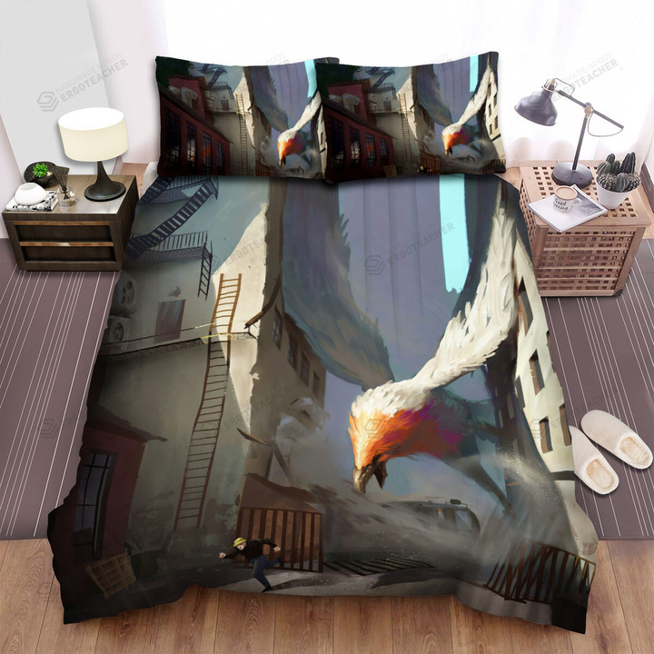 Griffin Attacking Modern City Bed Sheets Spread Duvet Cover Bedding Sets