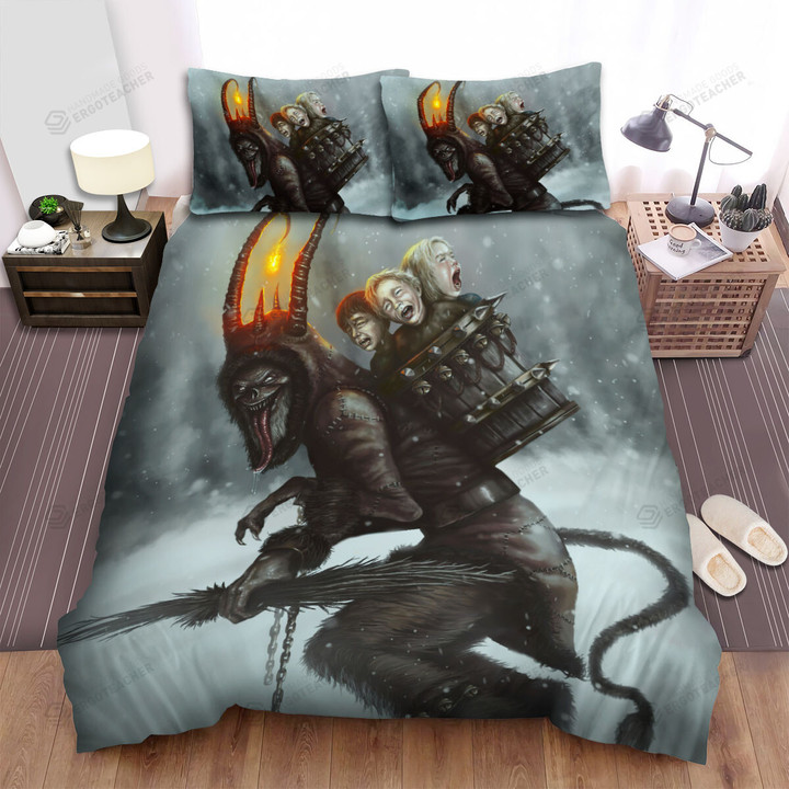 The Christmas Art, Krampus Smiling While They Are Crying Bed Sheets Spread Duvet Cover Bedding Sets