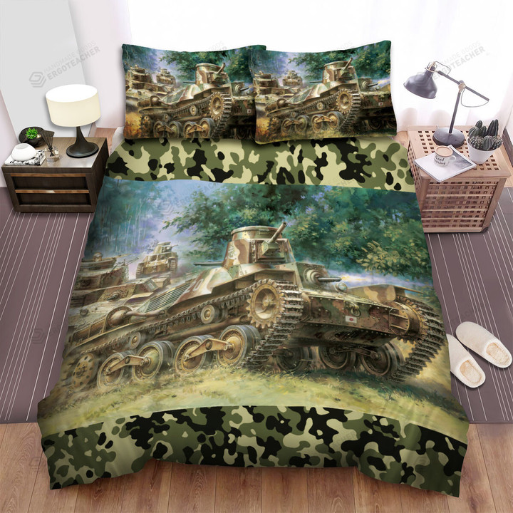 Military Weapon In Ww2, T95 Hago Japanese Tanks Moving Bed Sheets Spread Duvet Cover Bedding Sets