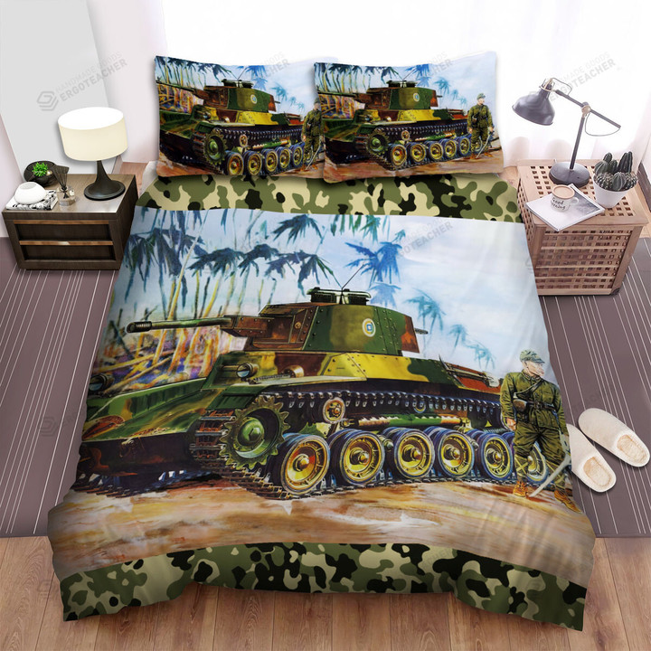 Military Weapon In Ww2,  Japanese Tanks And Japanese Imperial Soldier Bed Sheets Spread Duvet Cover Bedding Sets