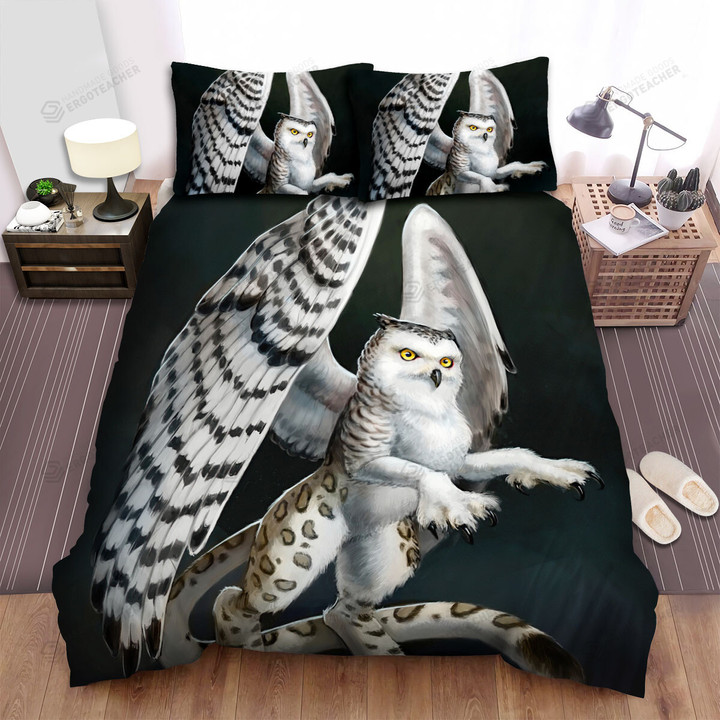 Snowy Griffin Owl Artwork Bed Sheets Spread Duvet Cover Bedding Sets