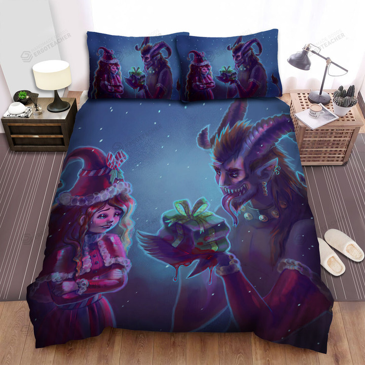 The Christmas Art, Krampus Giving Gift Bed Sheets Spread Duvet Cover Bedding Sets
