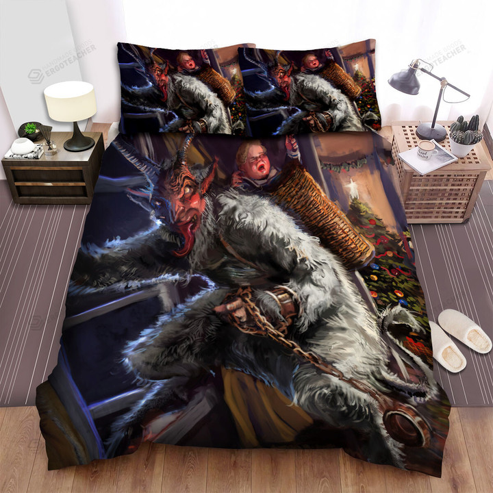 The Christmas Art, Crying Baby In Krampus Basket Bed Sheets Spread Duvet Cover Bedding Sets