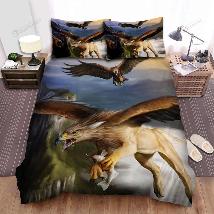 A Pack Of Griffin Flying In The Sky Artwork Bed Sheets Spread Duvet Cover Bedding Sets