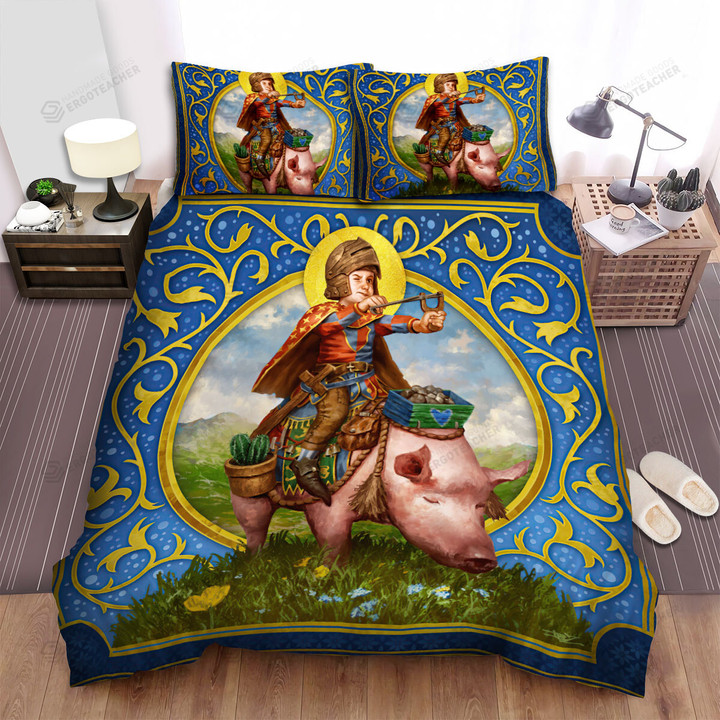Little Knight On A Pig Artwork Bed Sheets Spread Duvet Cover Bedding Sets