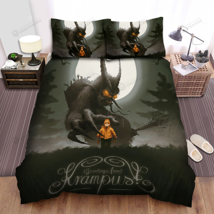 The Christmas Art, Greeting From Krampus Bed Sheets Spread Duvet Cover Bedding Sets