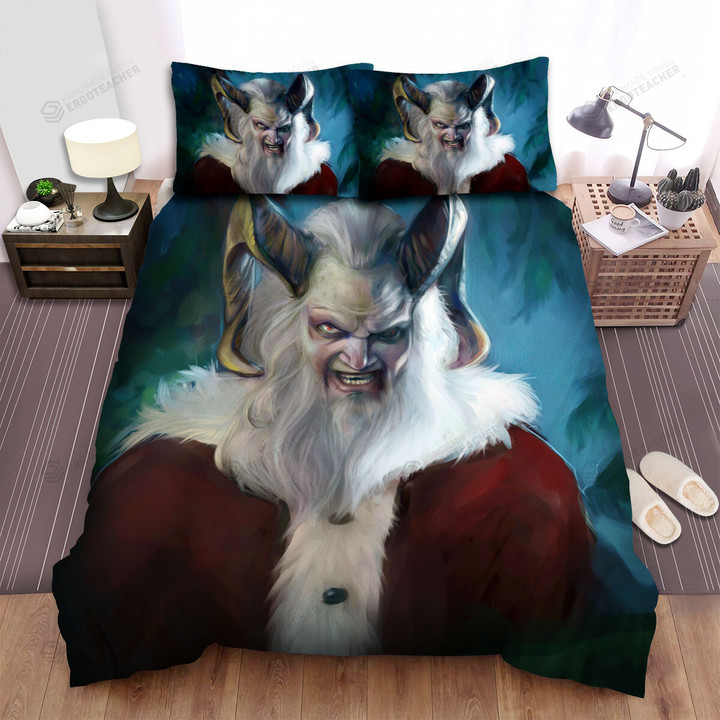 The Christmas Art, Krampus In Santa Suit Bed Sheets Spread Duvet Cover Bedding Sets