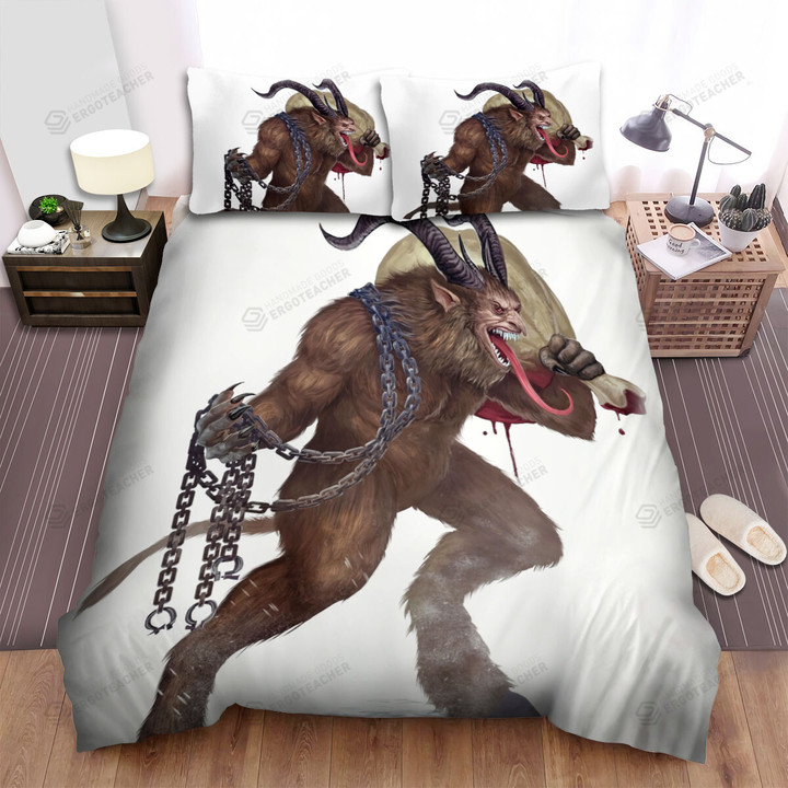The Christmas Art, Krampus Protecting His Bag Bed Sheets Spread Duvet Cover Bedding Sets