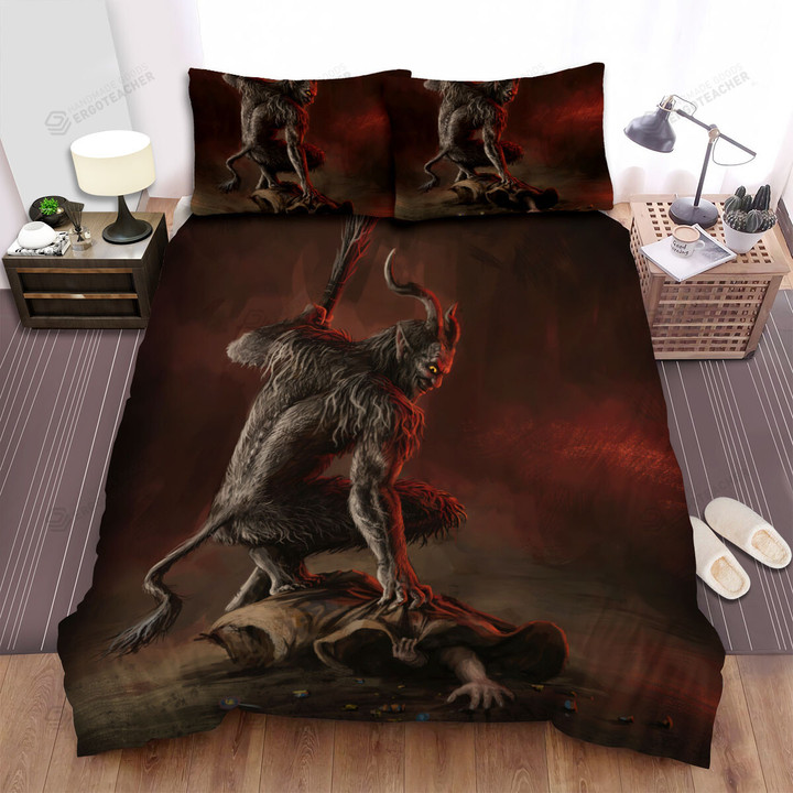 The Christmas Art, Krampus Keeping A Child In Bag Bed Sheets Spread Duvet Cover Bedding Sets