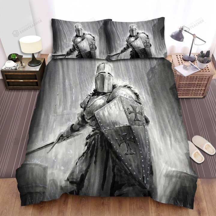 Knight Under The Rain Black & White Artwork Bed Sheets Spread Duvet Cover Bedding Sets
