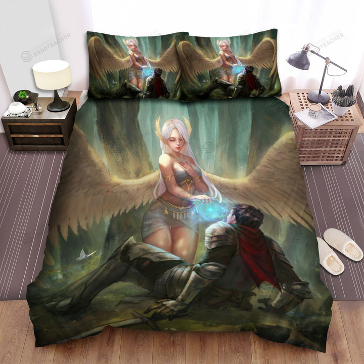 Knight Being Healed By An Angel Artwork Bed Sheets Spread Duvet Cover Bedding Sets