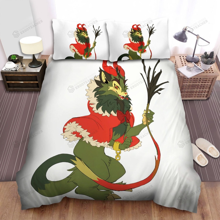 The Christmas Art, Krampus In Red Cape Bed Sheets Spread Duvet Cover Bedding Sets