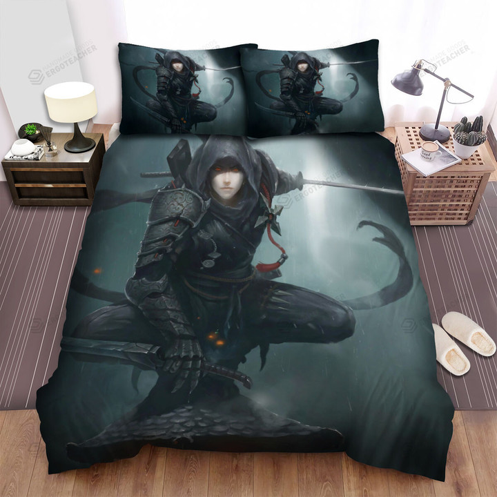 Black Ninja In The Rain Artwork Bed Sheets Spread Duvet Cover Bedding Sets