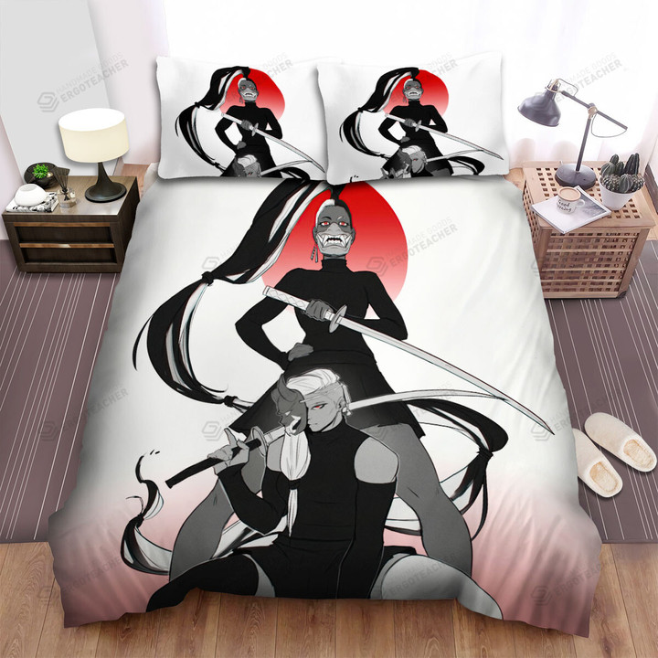 The Ninja Sisters Black & White Illustration Bed Sheets Spread Duvet Cover Bedding Sets