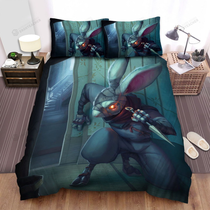 Ninja Bunny On A Mission Artwork Bed Sheets Spread Duvet Cover Bedding Sets