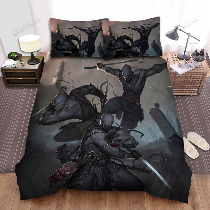 The Black Ninjas Trio Artwork Bed Sheets Spread Duvet Cover Bedding Sets