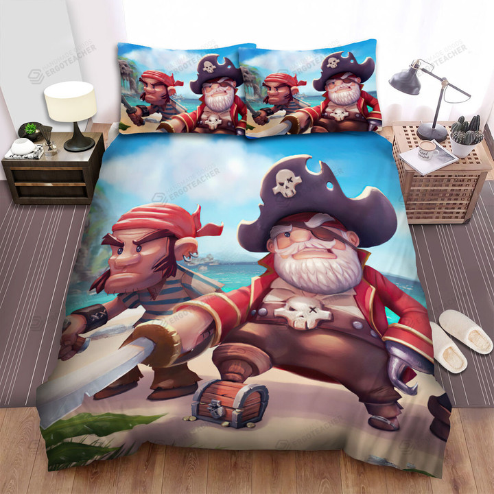 The Pirates Trio On Desert Island Illustration Bed Sheets Spread Duvet Cover Bedding Sets