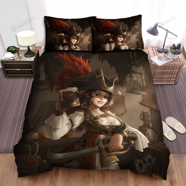 Pirate Lady In A Tavern Artwork Bed Sheets Spread Duvet Cover Bedding Sets