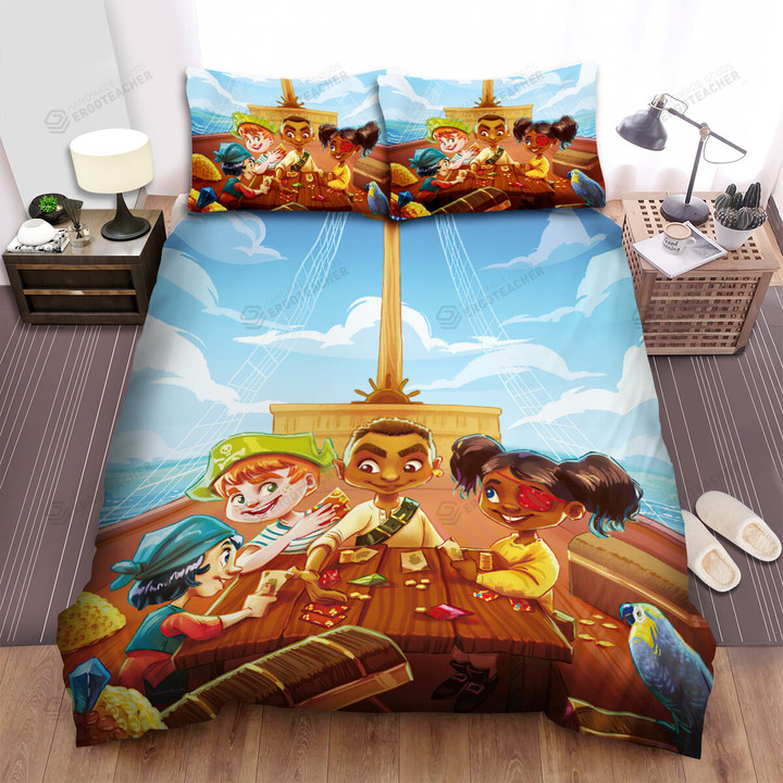 Pirate Kids Playing Board Games On Board Bed Sheets Spread Duvet Cover Bedding Sets