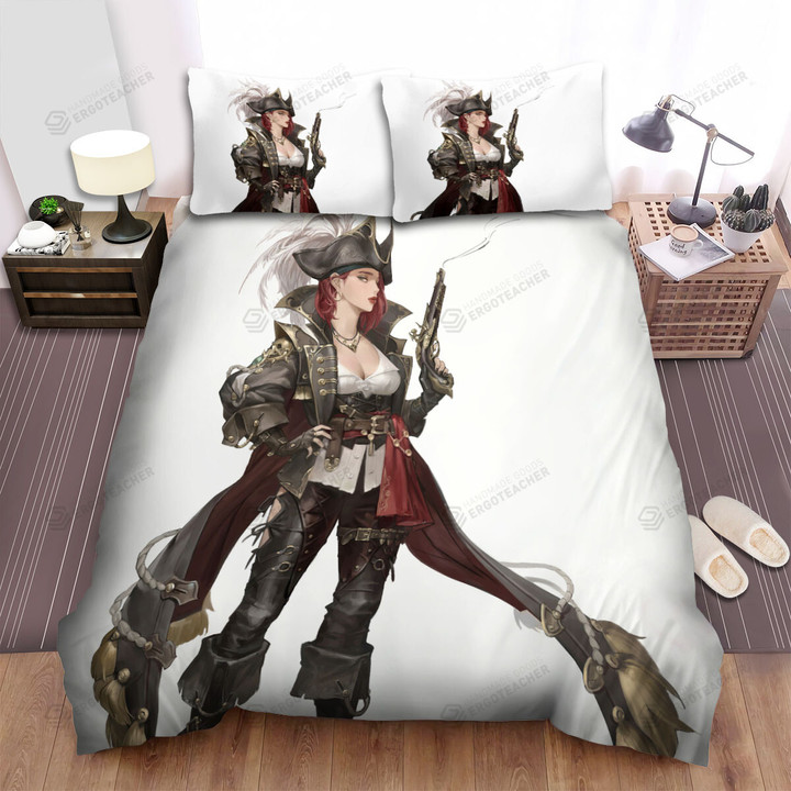 Pirate Lady & Blowing Away Gun Smoke Bed Sheets Spread Duvet Cover Bedding Sets