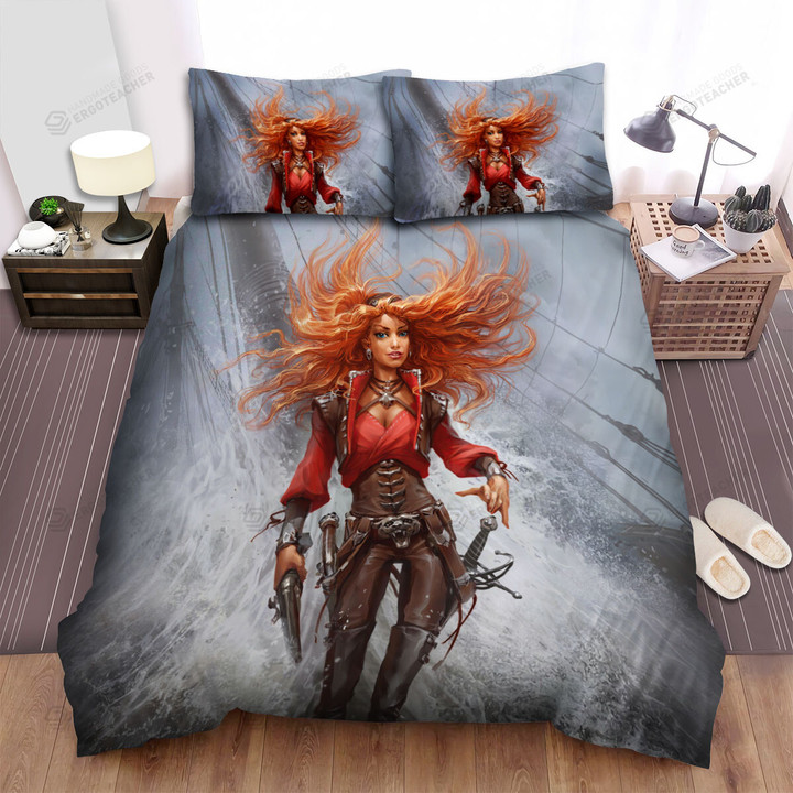 Pirate Lady Walking Between Waves Bed Sheets Spread Duvet Cover Bedding Sets