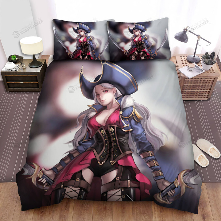 Middle Age Pirate Lady Illustration Bed Sheets Spread Duvet Cover Bedding Sets