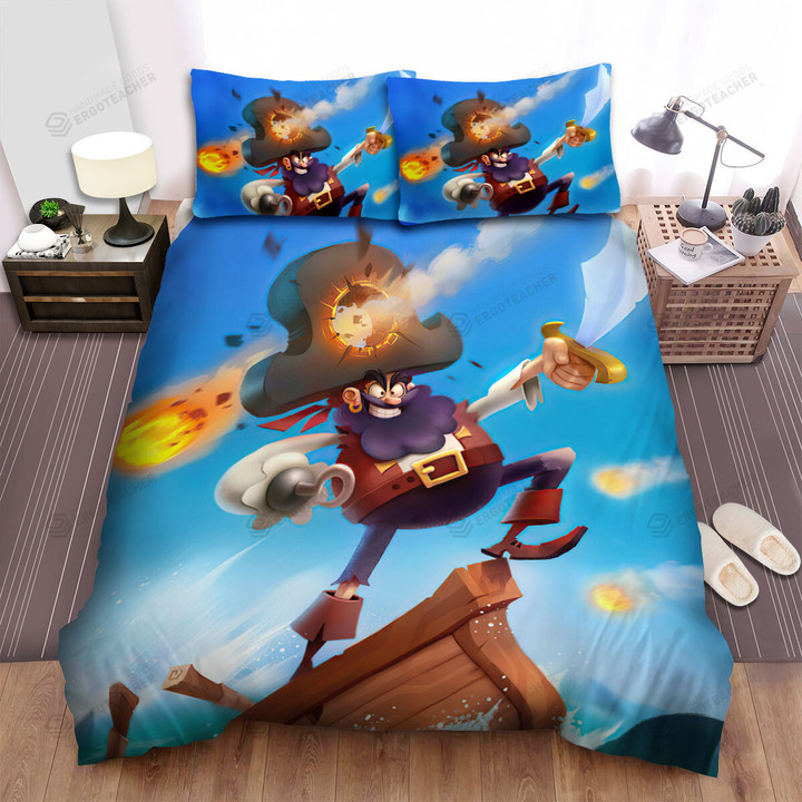 Funny Pirate Captain In Cannon Fires Bed Sheets Spread Duvet Cover Bedding Sets