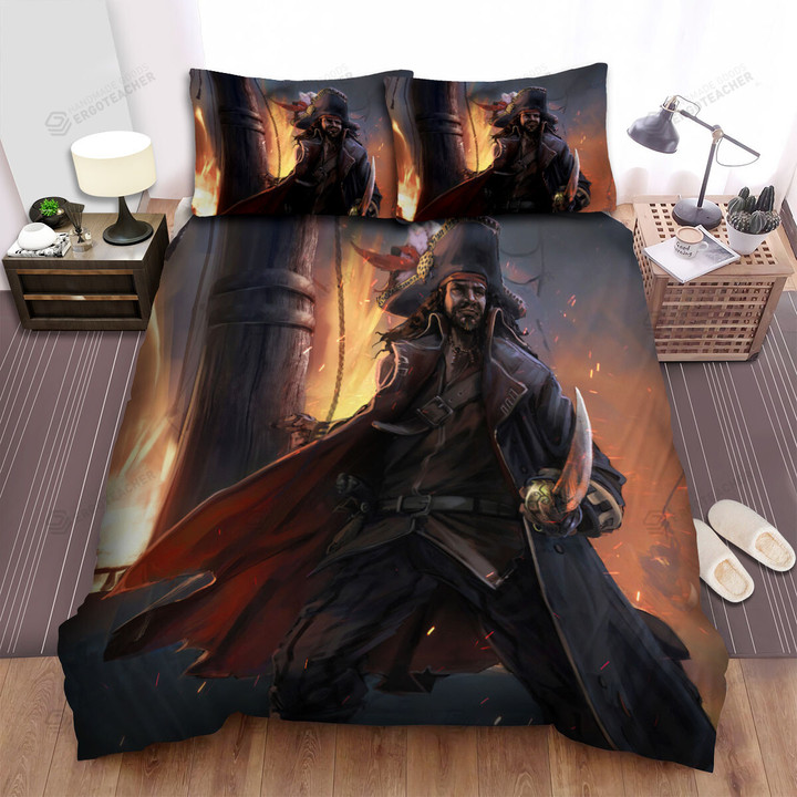 Pirate Captain Fighting To The Last Breath With His Ship Bed Sheets Spread Duvet Cover Bedding Sets
