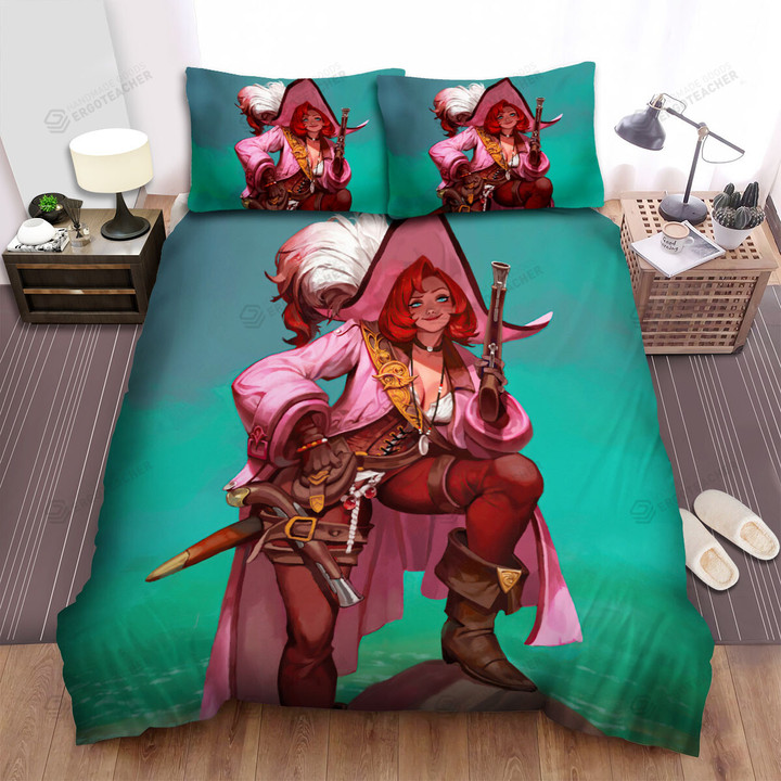 Pink Pirate Captain Portrait Artwork Bed Sheets Spread Duvet Cover Bedding Sets
