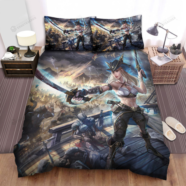 Pirate Goddess In Massive War Artwork Bed Sheets Spread Duvet Cover Bedding Sets